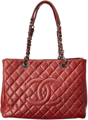 Chanel Burgundy Quilted Caviar Leather Grand Shopping Tote