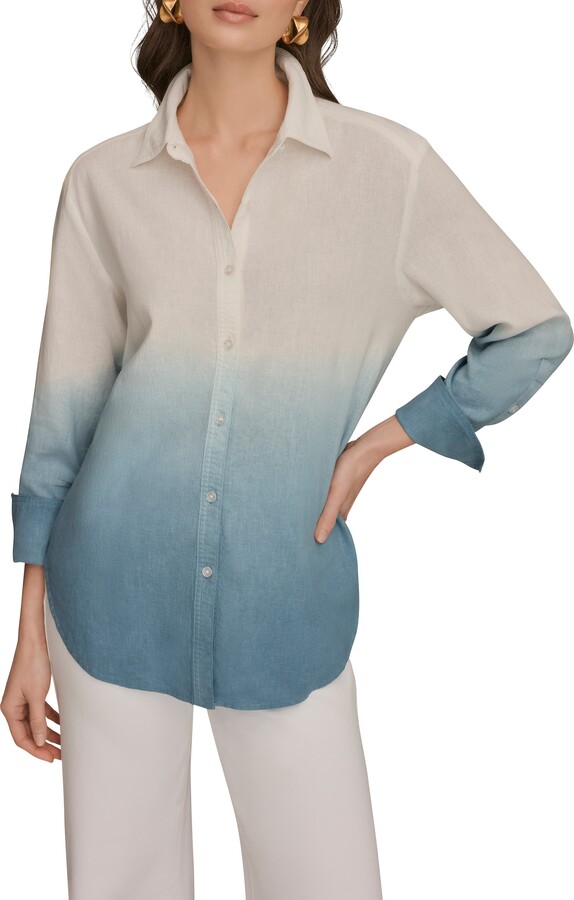 Donna Karan Dip Dye Linen Blend Woven Shirt