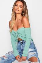 Thumbnail for your product : boohoo Ruched Front Bardot Crop Sweater