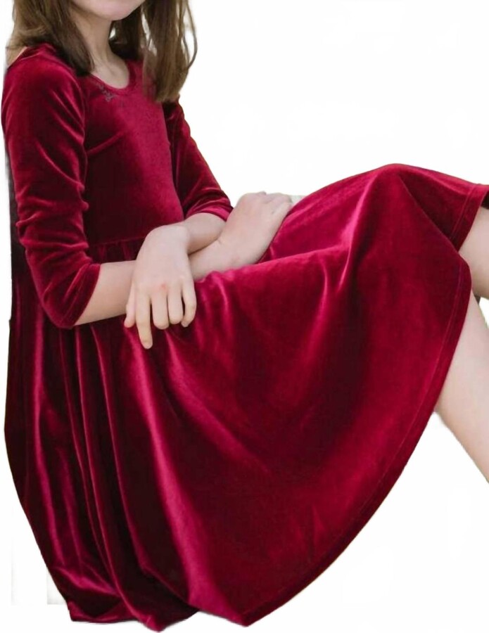 Worthy Threads Christmas Holiday Twirly Dress In Burgundy Velvet