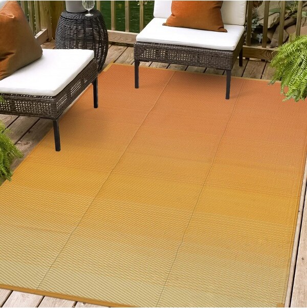 Lahome Waterproof Outdoor Area Rug-Reversible Plastic Straw Mat for Porch, Backyard, Balcony, Deck-Yellow-