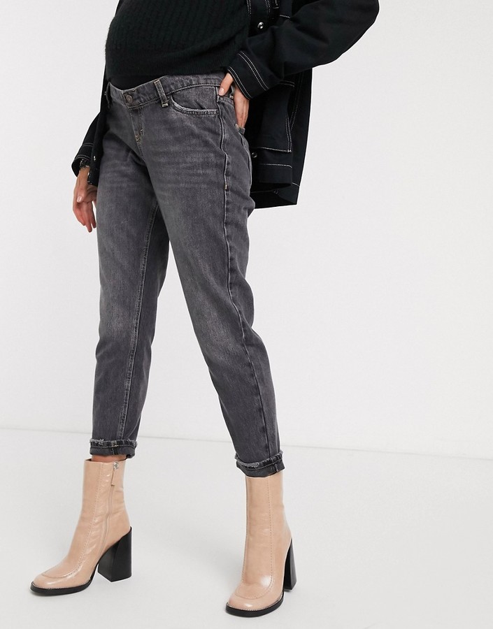 Topshop Maternity overbump mom jeans in washed black - ShopStyle