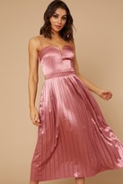 Thumbnail for your product : Little Mistress Rory Deep Mink Satin Pleated Hem Midaxi Dress
