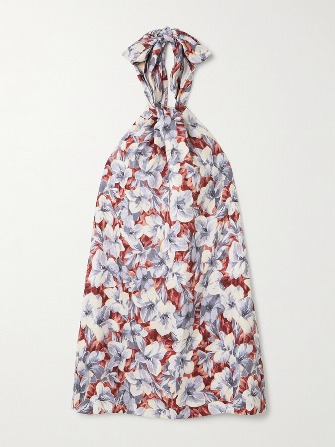 Posse - Luna Pleated Floral-print Linen Halterneck Mini Dress - Multi