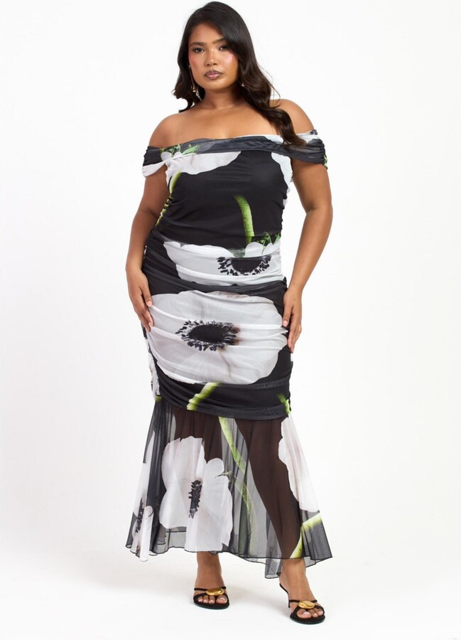 Fashion-szn Curve Women's Bold Floral Ruched Midi Dress