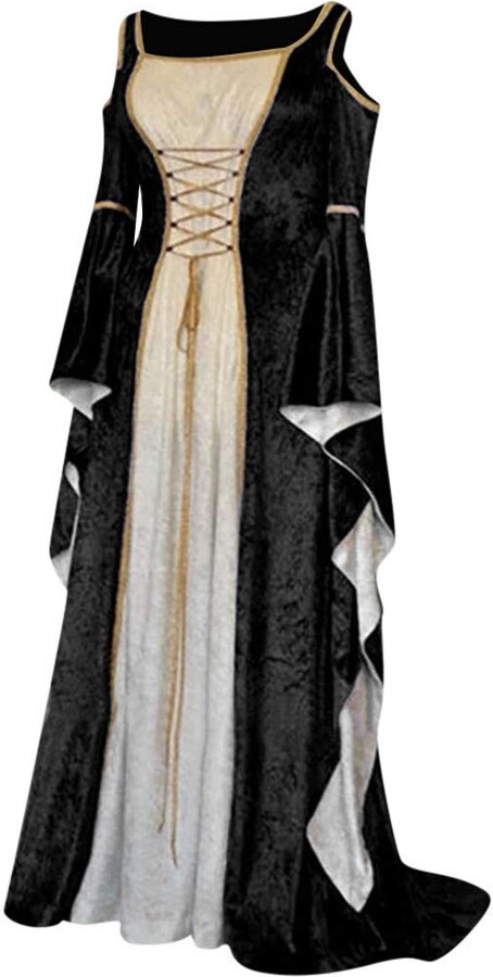 CreoQIJI Medieval Knight Armor Helmet Evening Dress Ball Women Autumn  Winter Flowers Retro Print Gothic Clothing Women's Dress Death The Child  Cosplay