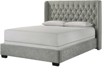 Latitude Run 1Pc Contemporary Upholstered Bed Frame Tufted Headboard Soft Tweed Fabric Winged Headboard