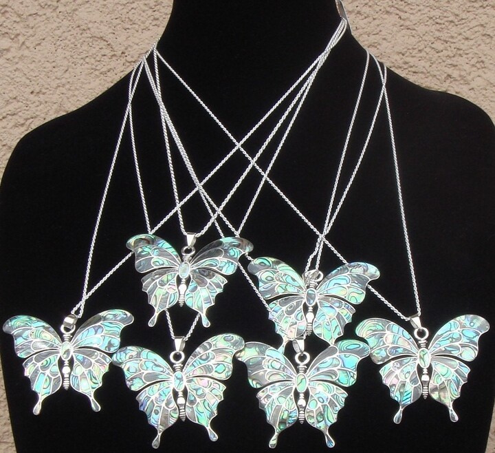 Etsy Abalone Butterfly Pendant Necklace Sterling Silver Rope Chain