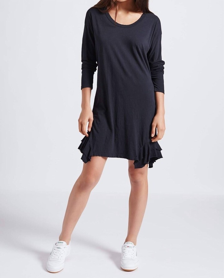 Current/Elliott Tier Long Sleeve Dress In Black With Destroy