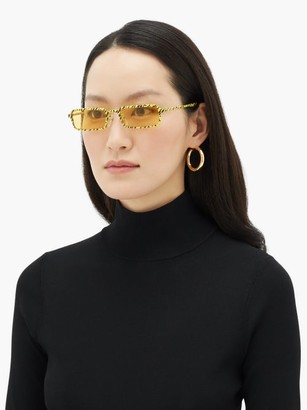 Balenciaga Rectangular Tiger-print Metal Sunglasses - Yellow Multi