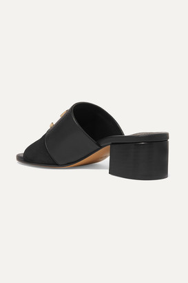 Chloé C Logo-embellished Leather And Suede Mules - Black