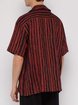 Martine Rose Distressed Stripe Linen Shirt - Mens - Red