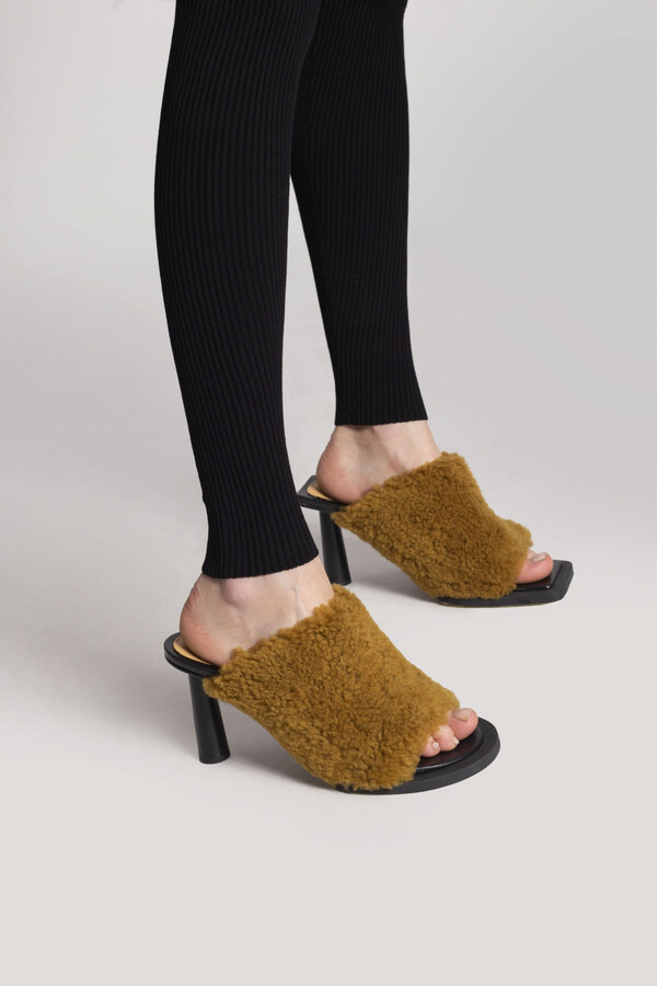 fur heeled mules
