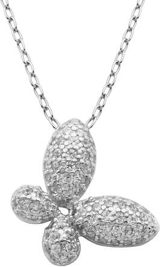 Amazon Collection Clear CZ Rhodium-Plated Sterling Silver Puffed Butterfly Pendant, 18" Chain