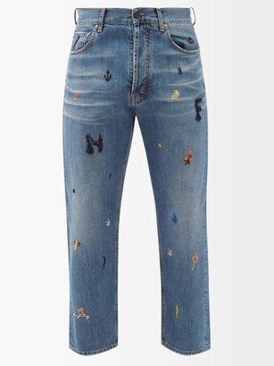 Nick Fouquet Uzzi Embroidered Cropped Jeans - Navy - ShopStyle