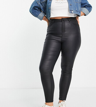 New Look Plus New Look Curve faux leather coated lift & shape skinny jeans  in black - ShopStyle