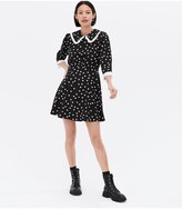 Thumbnail for your product : New Look Black Spot Crepe Frill Collar Mini Tea Dress
