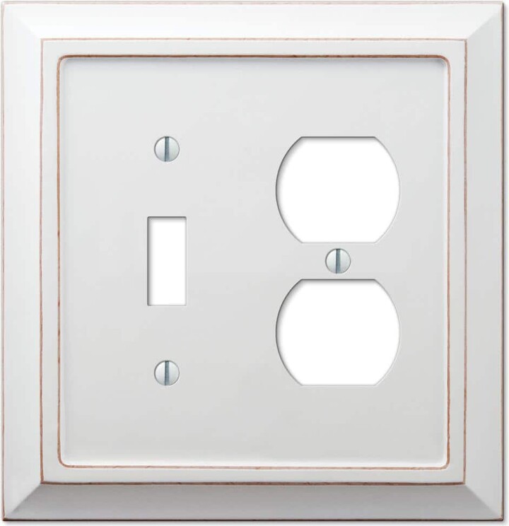 Savannah 2 Gang 1-Toggle and 1-Duplex Wood Wall Plate - White