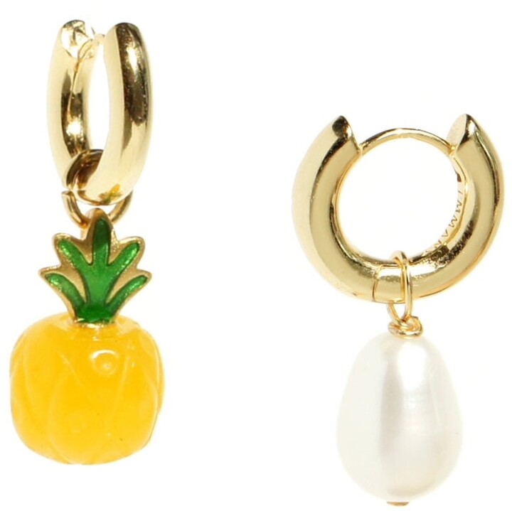 Richapex 18K Gold Plated Silver Pineapple Pave Full CZ Stud Earring of Womens Fruit Earrings