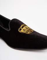 Thumbnail for your product : ASOS Loafers in Black Velvet With Crown Embroidery