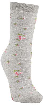 John Lewis 7733 John Lewis Floral Ankle Socks, Grey/Pink
