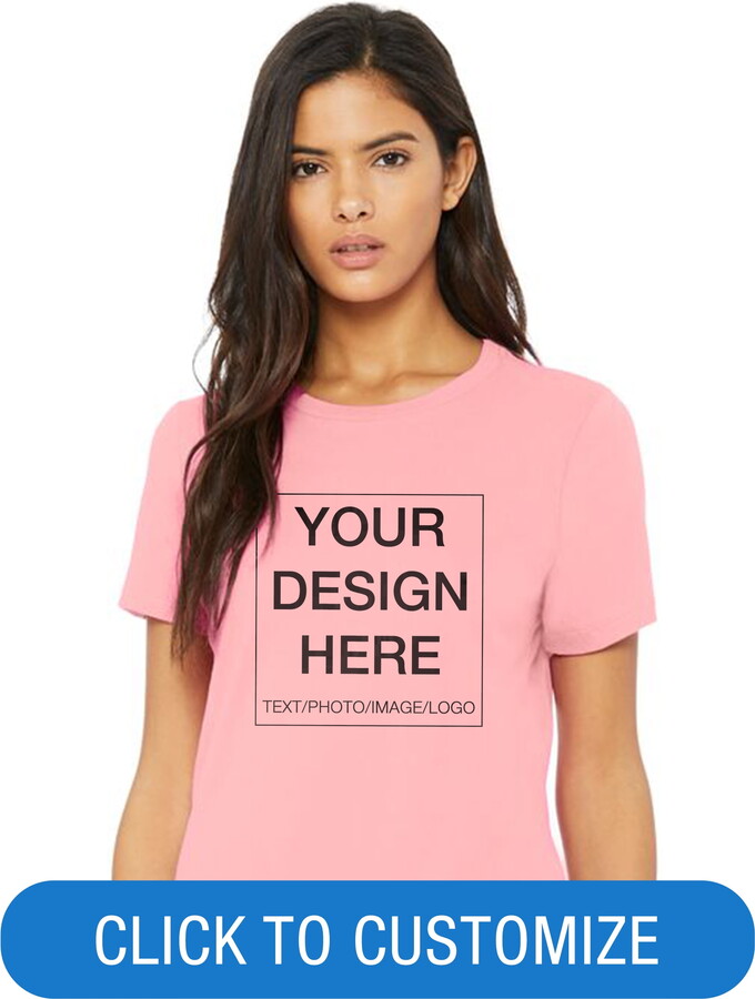 BELLA+CANVAS Ladies Crew Neck Personalized T-Shirt, Create your own Designs, Pink, Medium