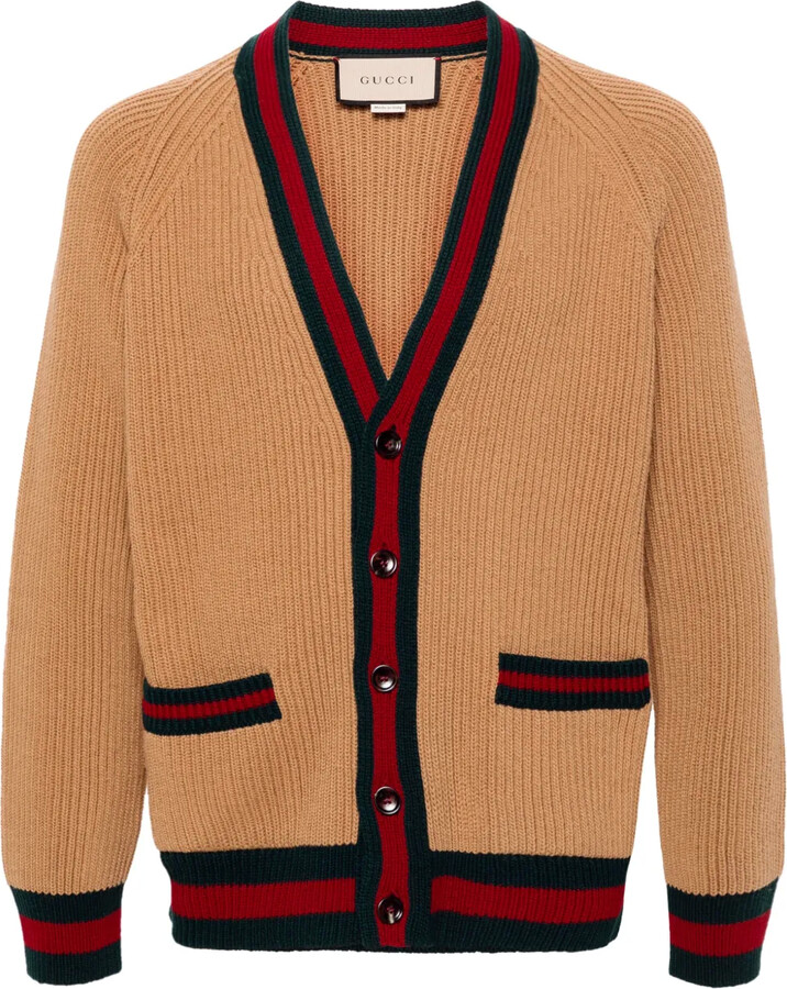 Gucci Web stripe-trim wool cardigan