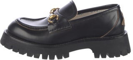 Gucci Leather Loafers Black Horsebit Accent & Bee Accent Round-Toes with Embroidered Accent Platform Includes Box & Dust Bag Designer