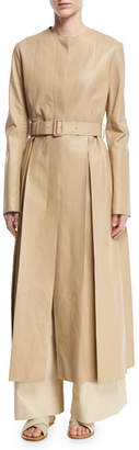 The Row Tess Collarless Leather Coat, Khaki
