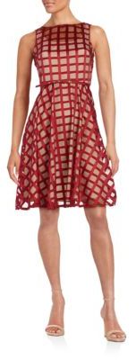 Gabby Skye Grid Mesh Fit and Flare Dress