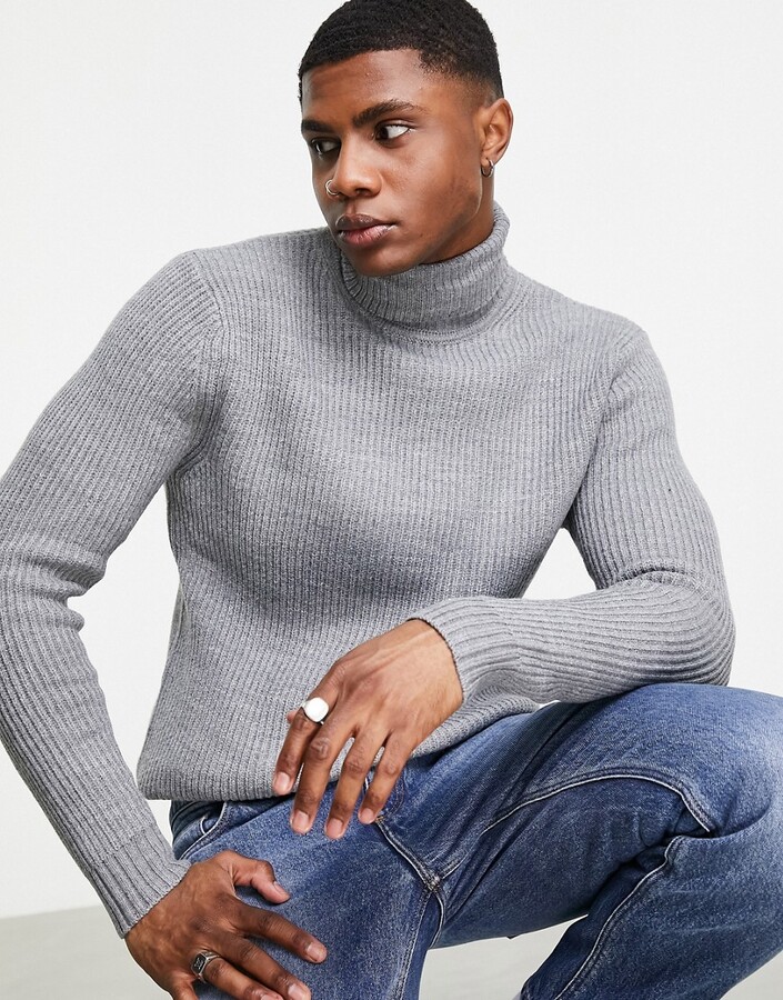 mens grey roll neck jumper