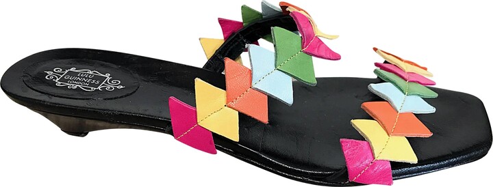 Lulu Guinness New 1990s Size 38 / 8 Kitten Heel Colorful Vintage Sandals Shoes