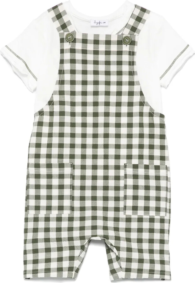 Check-Pattern Dungarees Set