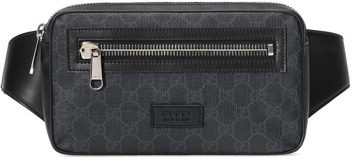 Gucci - Leather-Trimmed Monogrammed Coated-Canvas Belt Bag - Black