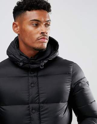 Armani Jeans Down Textured Padded Hooded Bomber Jacket Black