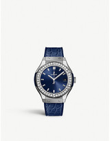 Thumbnail for your product : Hublot 581.NX.7170.LR.1104 Classic Fusion diamond, titanium and leather watch