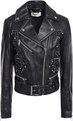 MICHAEL Michael Kors Studded Embroidered Leather Biker Jacket