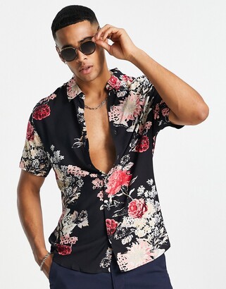 GUESS rayon shirt in black pink floral print - ShopStyle