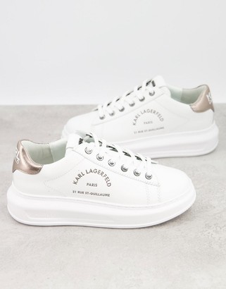 karl lagerfeld white leather platform sole trainers with black trim
