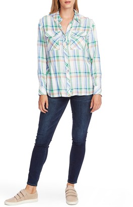 Vince Camuto Orchard Herringbone Plaid Button Front Shirt