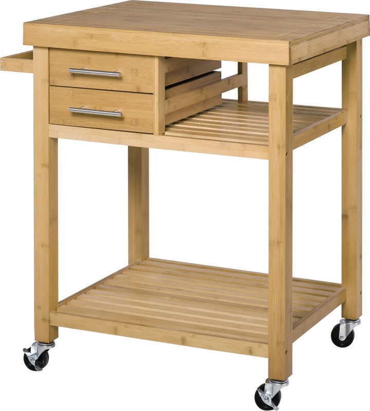 Bamboo Rolling Kitchen Island Trolley Utility Cart with Rolling