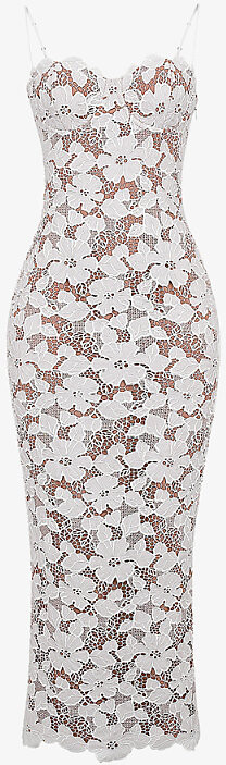 House Of CB Womens White Floral Floral-Lace Woven Maxi Dress L