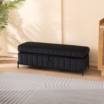 49.21"Wide Velvet Storage Soft Bench for Living Room, Entryway and Bedroom. Beige