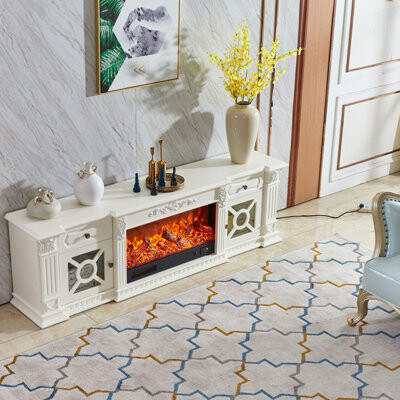 Canora Grey European-style carved solid wood electric heating fireplace cabinet with simulated flames