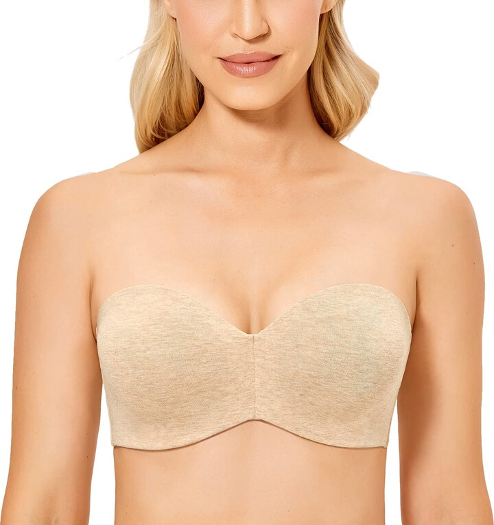 Delimira Women's Cotton Strapless Minimizer Bra Plus Size Underwire  Non-Padded Beige Heather 38D - ShopStyle