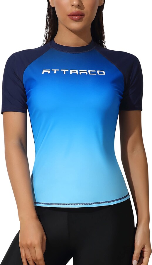 ATTRACO Ladies Short Sleeve Rash Vest Swim Shirt UV Gradient Rash Guard ShopStyle