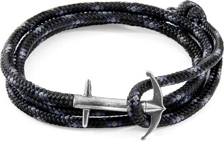 Anchor & Crew Men's Black / Silver Black Admiral Anchor Silver & Rope Bracelet