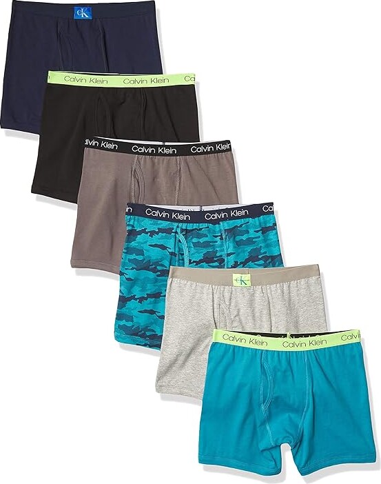 Calvin Klein Boys Underwear Cotton Boxer Briefs, 6 Pack (Castlerock  Grey/Moon Blue/Black Iris/Camo/Heather Grey/ Black) Men's Underwear -  ShopStyle