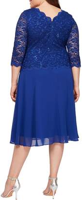 Alex Evenings Plus Size Mock 2-Piece Lace Tea Length Dress