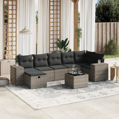 VidaXL Garden Sofa Set Poly Rattan Glass Steel 8 Piece Set